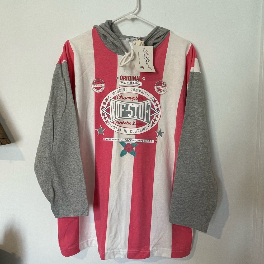 EnChante Retro Stripe Graphic Hooded Shirt